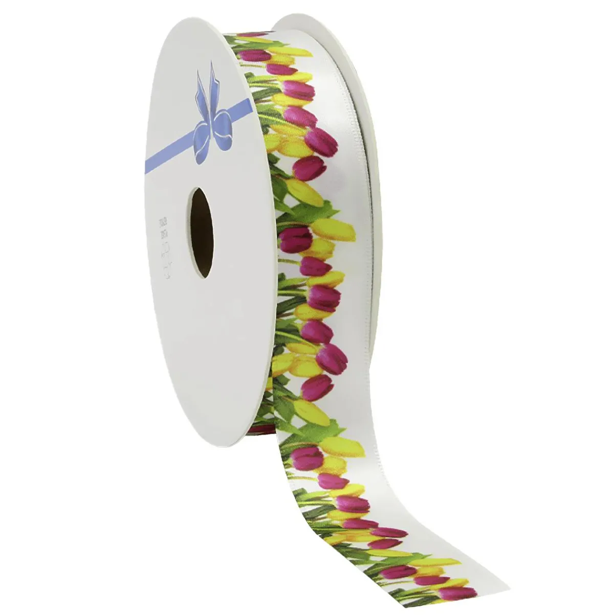 Ruban Cadeau En Satin Avec Motif De Tulipes, 23 Mm, 20 M-DecoWoerner Outlet