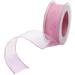 Ruban En Crêpe De Chine Avec Fil De Fer Pink Larg. 40 Mm-DecoWoerner
