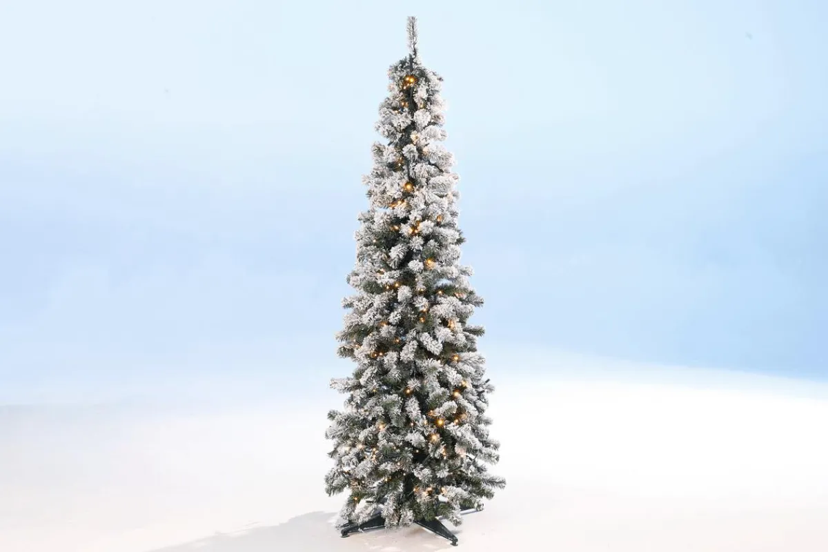 Sapin Artificiel étroit, Enneigé Avec LED 150 Cm-DecoWoerner Outlet