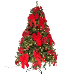 Sapin De Noël Artificiel Décoré De LED, Boules De Noël s, Nœuds, étoiles De Noël Et Petits Cadeaux 180 Cm-DecoWoerner Discount