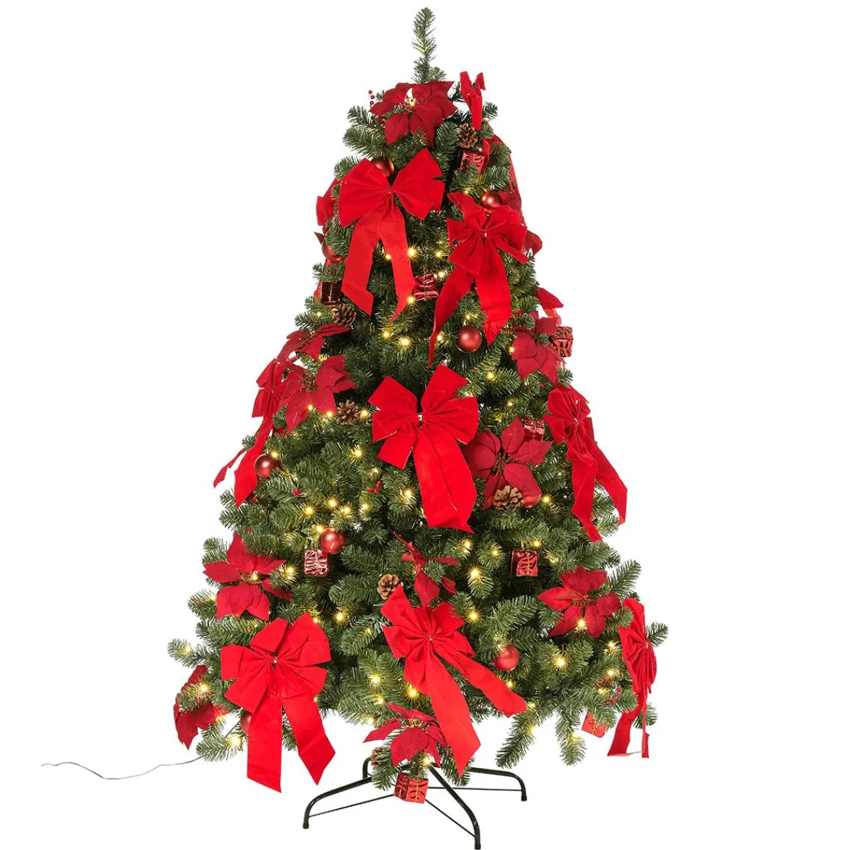 Sapin De Noël Artificiel Décoré De LED, Boules De Noël s, Nœuds, étoiles De Noël Et Petits Cadeaux 210 Cm-DecoWoerner