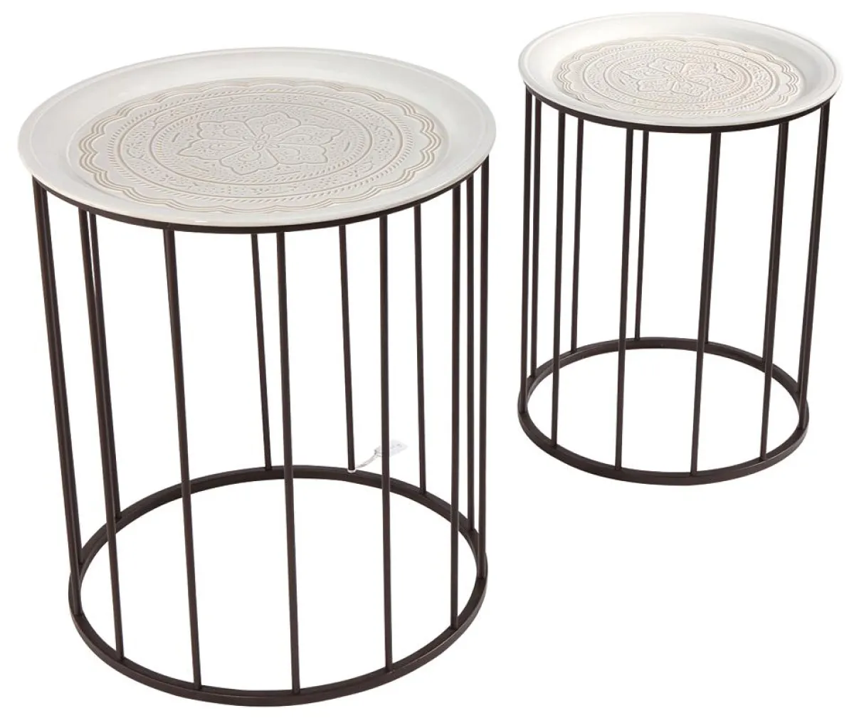 Set De Table D'appoint Blanc Rond En Métal-DecoWoerner Sale
