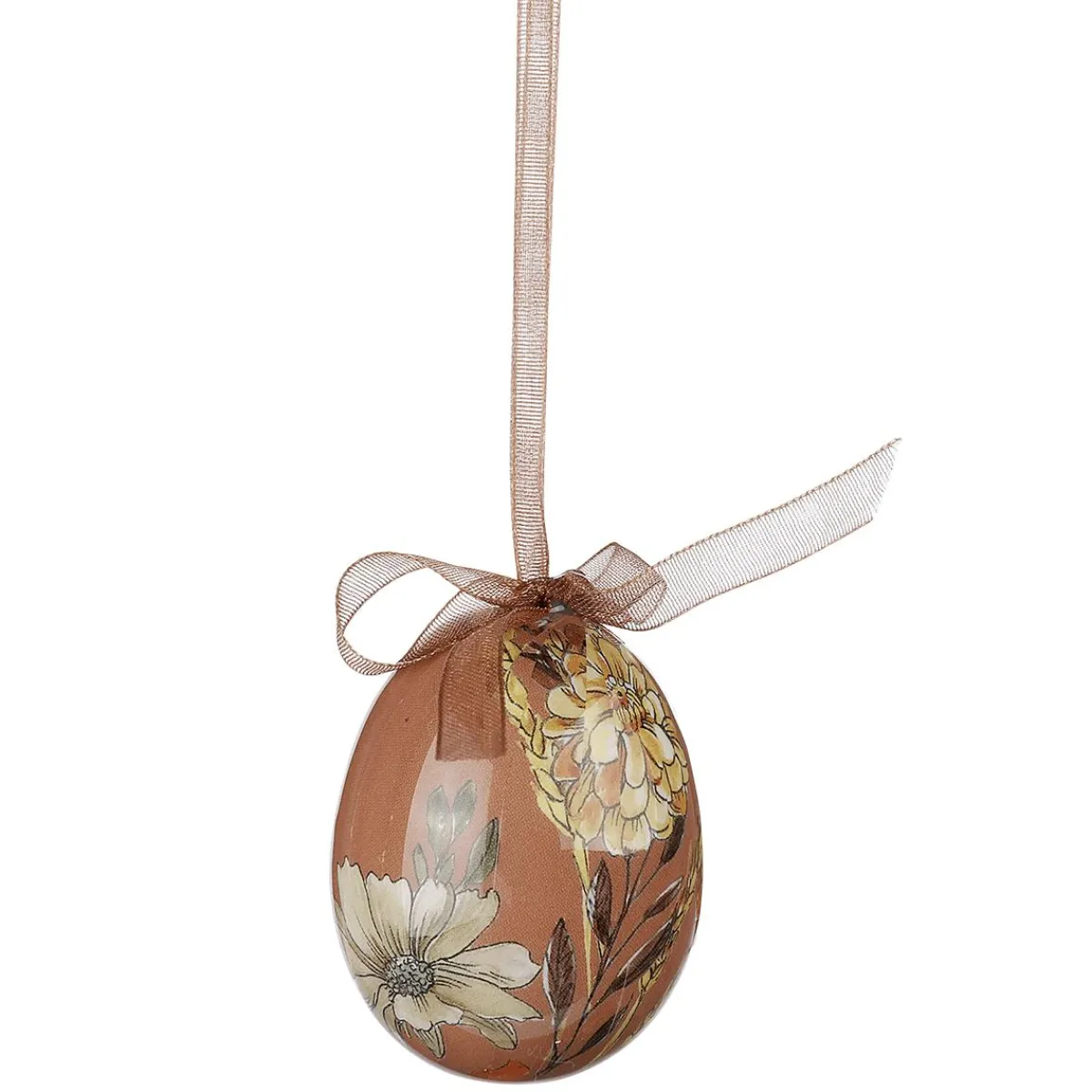 Set D'oeufs De Pâques, 5 Cm & Marron Avec Motif De Fleurs & Noeud 8pcs.-DecoWoerner