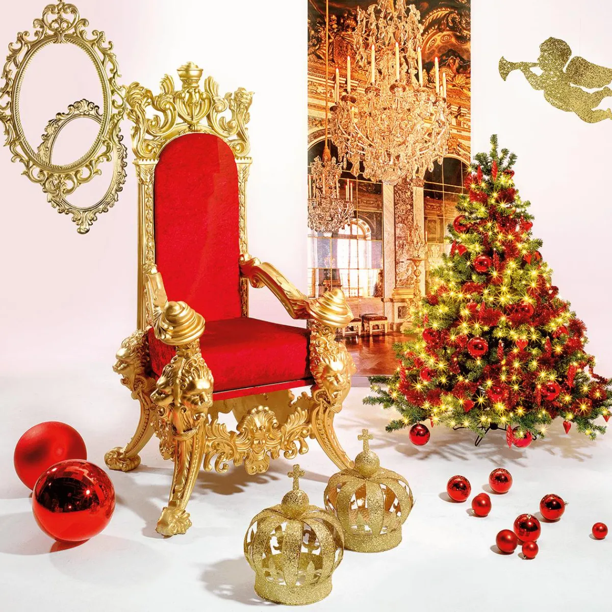 Trône "Baroque", Haut. 190 Cm, Or-rouge-DecoWoerner Online