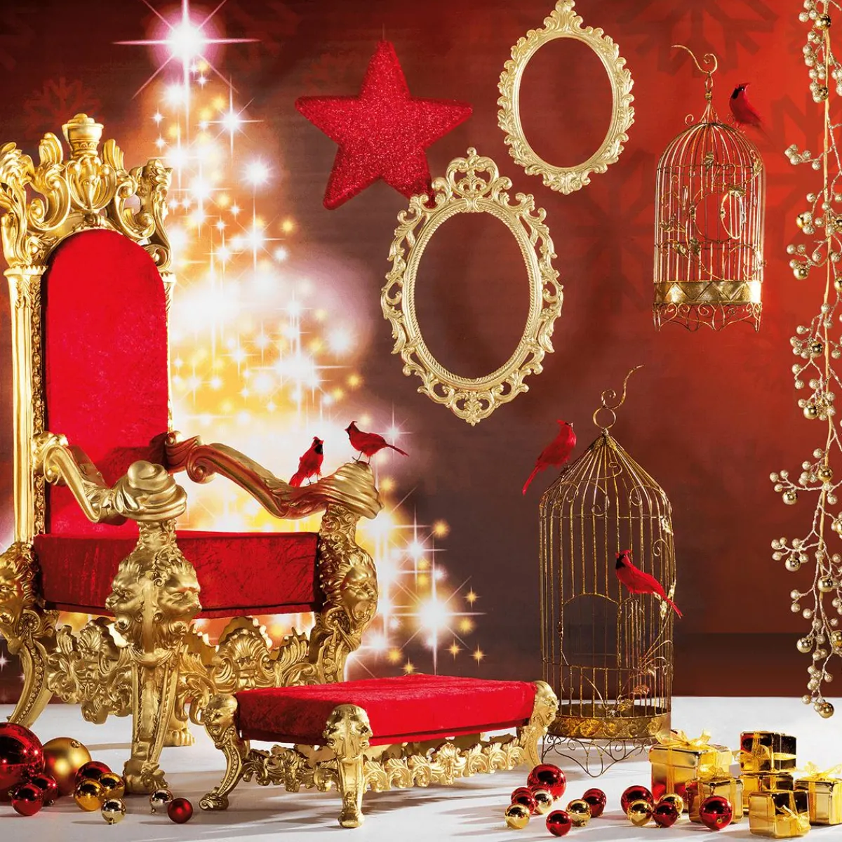 Trône "Baroque", Haut. 190 Cm, Or-rouge-DecoWoerner Online