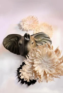 Tête D’éléphant Larg. 109 Cm, Grise/nature-DecoWoerner New