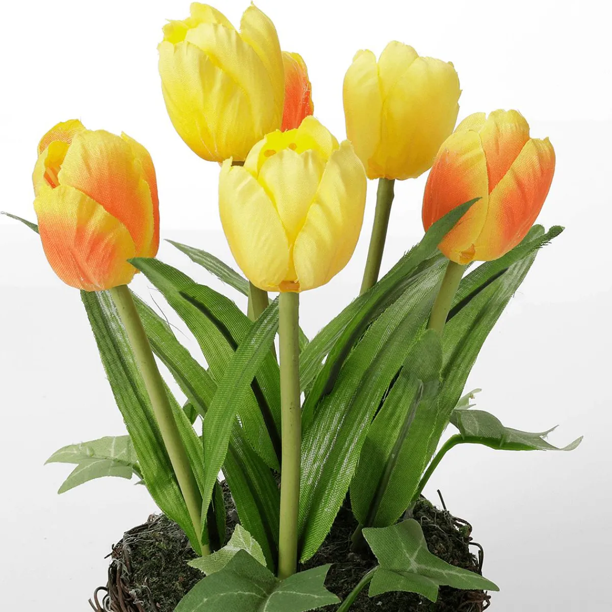 Tulipes Artificielles En Corbeille Jaune, 20 Cm-DecoWoerner