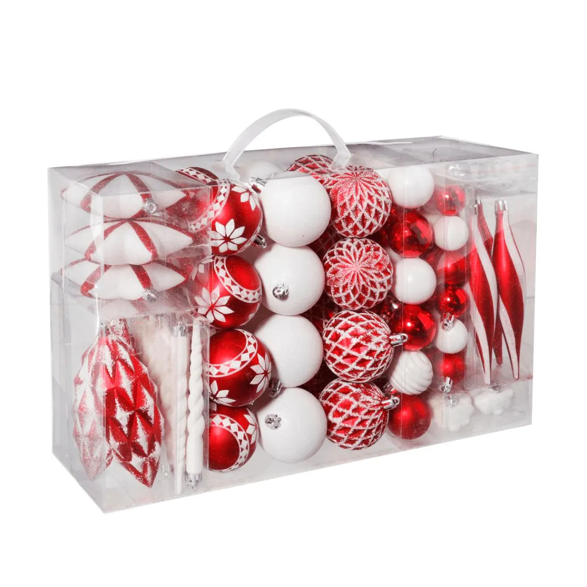 XXL Set De Boules De Noël En Plastique 100pcs Blanc 3 - 14 Cm Long & 3 - 6 Cm Ø Avec Cintre En Métal-DecoWoerner Outlet